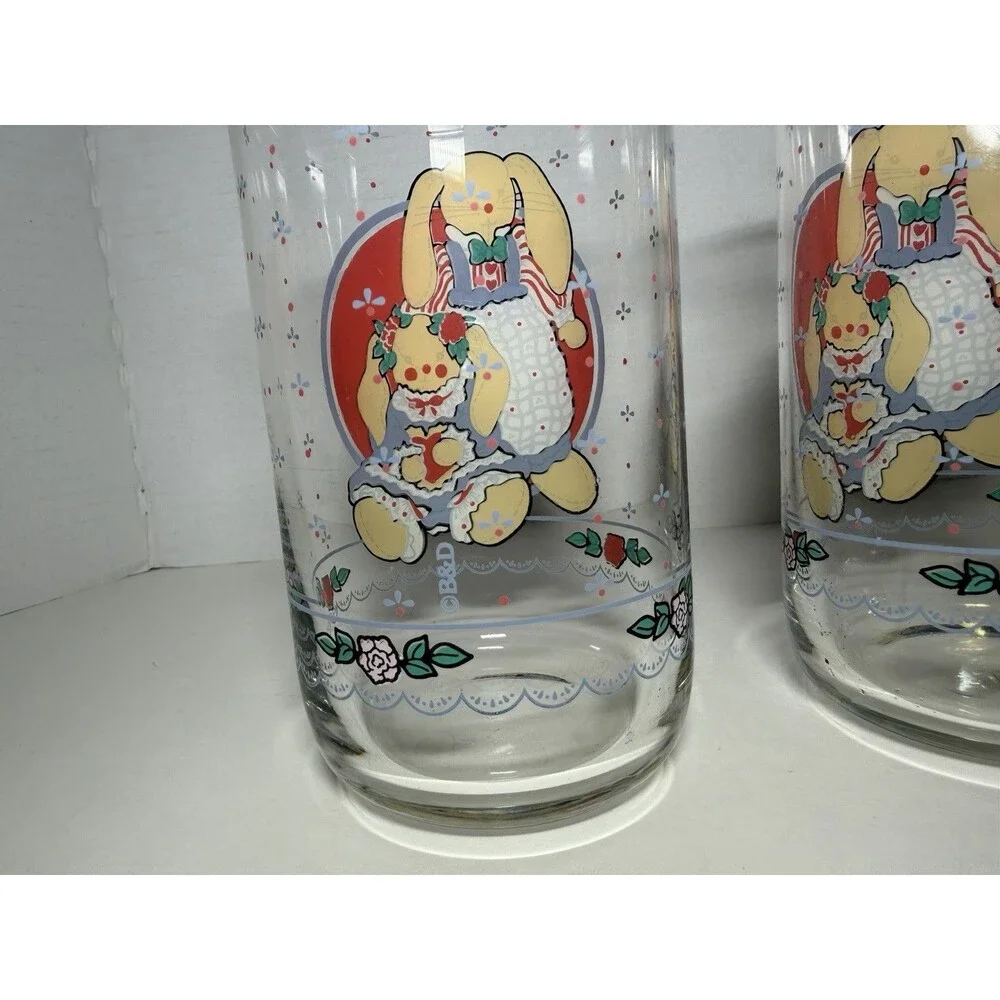 VTG‎ B&D Country Bunny Glass Tumblers Set of 7 - 1990s Cottagecore Rabbit Glass